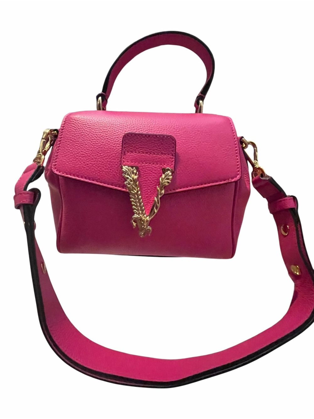 Versace Virtus Grainy Calf Small Pink Top-Handle Satchel with Gold Hardware - Picture 2 of 13